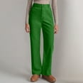 thumbnail image 1 of Women's Pants High Waist Staright Leg Skinny Spring Solid Color Casual Pants With Pockets Army Green,3XL, 1 of 7