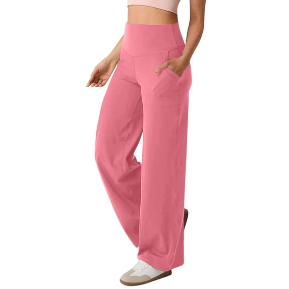 Women's Pants, High Waist Stretch Straight Leg Yoga Pants, Wide Leg Flared Athletic Daily Bottoms With Pockets