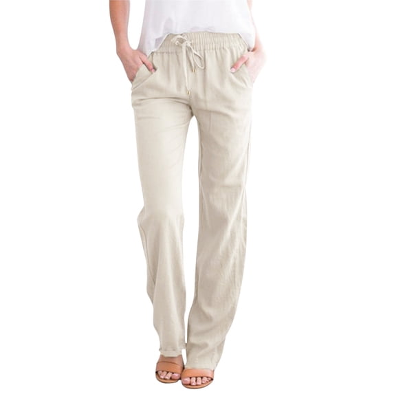 Women's Pants High Waisted Tie Knot Joggers Casual Loose Plus Size Sweat Pockets Full Beige Trousers Sizes XL