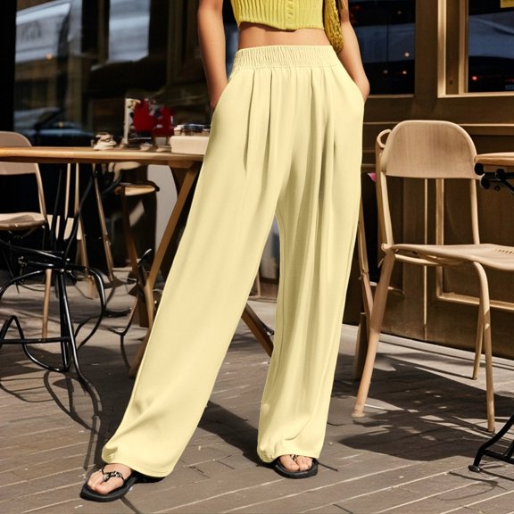 Women's Pants High Waisted Trousers Baggy Yellow Pants Womens Pants Casual Comfortable Work Pants Holiday Pants for Women