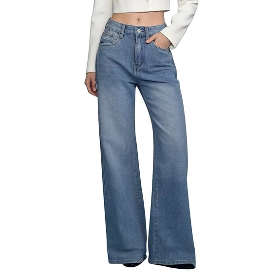 Women's Pants High Waisted,Womens High Rise Baggy Jeans Straight Wide Leg Casual Trendy Pants Stretch Loose Fit Lightweight Denim Pants