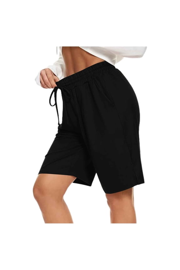 Women's Pants Ladies Workout Elastic Waist Athletic Yoga Pant Pocketed Leisure Sports Shorts Womens Slacks Black L
