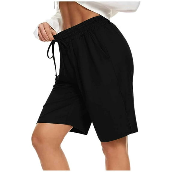 Women's Pants Ladies Workout Elastic Waist Athletic Yoga Pant Pocketed Leisure Sports Shorts Womens Slacks Black L