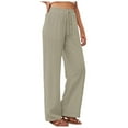 thumbnail image 1 of Women's Pants Linen High Waisted Straight Casual Flowy Wide Leg Drawstring with Pockets Womens Trousers, 1 of 7