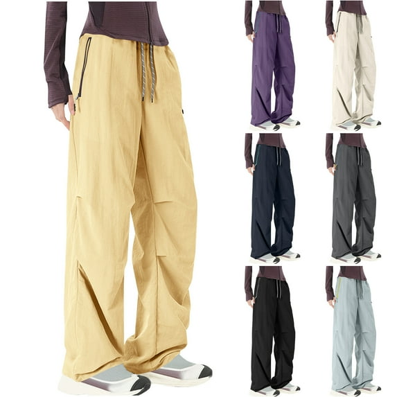 Women's Pants Multi Pockets Plus Size Elastic Waist Women Fast-Drying Outdoor Athletic Workwear Sports Pants Trousers Black S