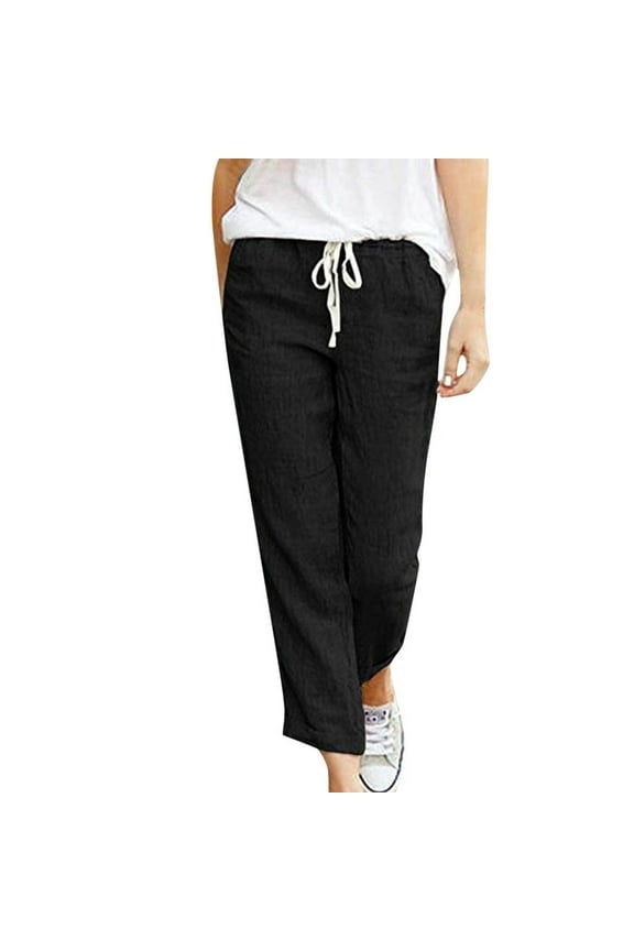 Women's Pants Petite Dressy Ladies Loose Drawstring Elastic Cotton And Linen Trousers