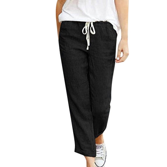 Women's Pants Petite Dressy Ladies Loose Drawstring Elastic Cotton And Linen Trousers