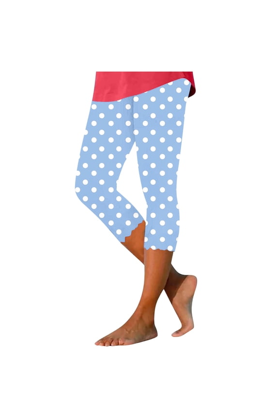 Women's Pants, Polka Dot Print Yoga Pants for Women Plus Size High Waist Yoga Capri Seamless Athletic Gym Pants Compression Leggings Sky Blue S