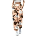 thumbnail image 1 of Women's Pants Printed Cartoon Sweatpants With0Pockets Festival Drawstring Beige Womens Trousers L, 1 of 4