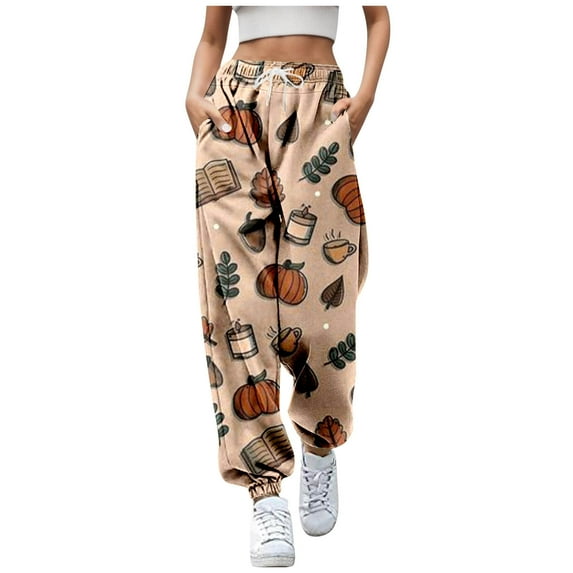 Women's Pants Printed Cartoon Sweatpants With0Pockets Festival Drawstring Coffee Trousers Pants for Women M