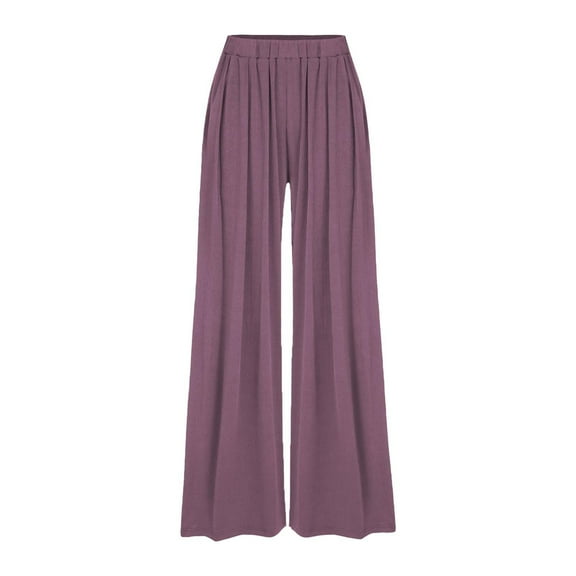 Women's Pants Relaxed Fit Baggy High Waist Print Elastic Waist Wide Leg Pants Purple Loose Pants for Women S