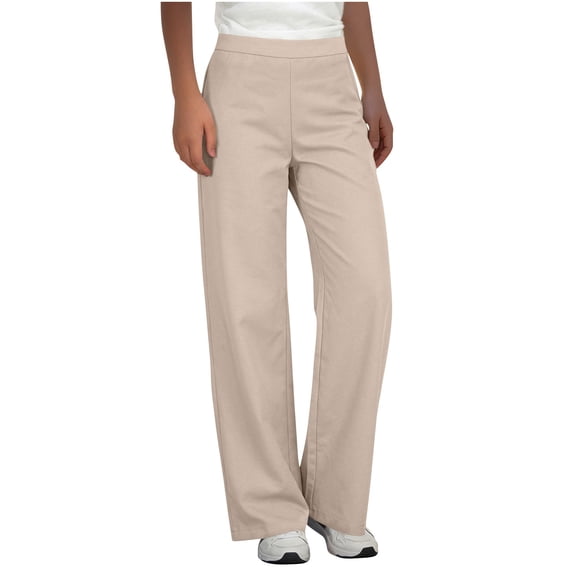 Women's Pants Sevevn Women's Straight Leg Work Pants Elastic High Waist Loose Fit Casual Trousers Beige M
