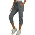 thumbnail image 1 of Women's Pants Solid Color Drawstring Summer Lightweight Breathable Comfy Elastic Waisted Capris Pants Dark Gray S, 1 of 8