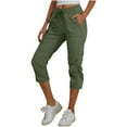 thumbnail image 1 of Women's Pants Solid Color Drawstring Summer Lightweight Breathable Comfy Elastic Waisted Capris Pants Green L, 1 of 8