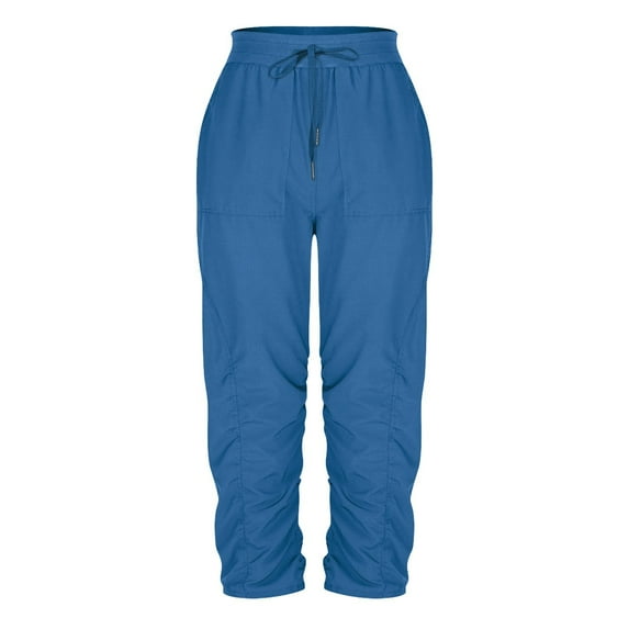 Women's Pants Solid Color Drawstring Summer Lightweight Breathable Comfy Elastic Waisted Capris Pants Green L