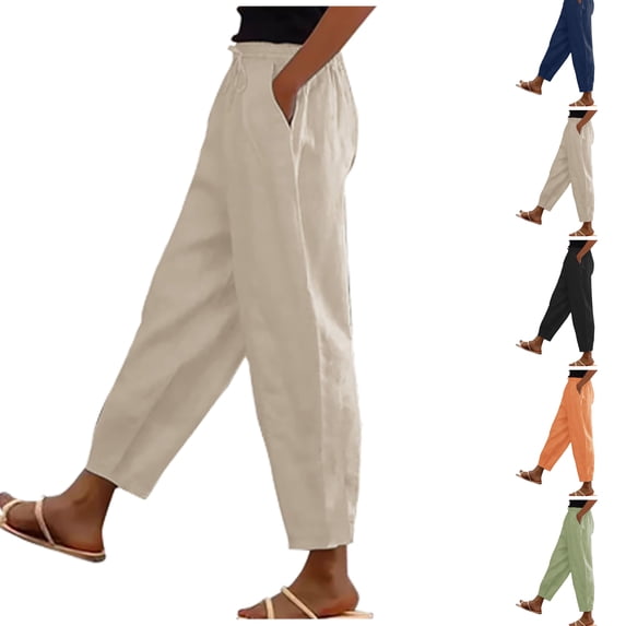 Women's Pants Solid Color Elastic Waist Casual Wide Leg with Pocket Plus Size Save 65% Instantly!