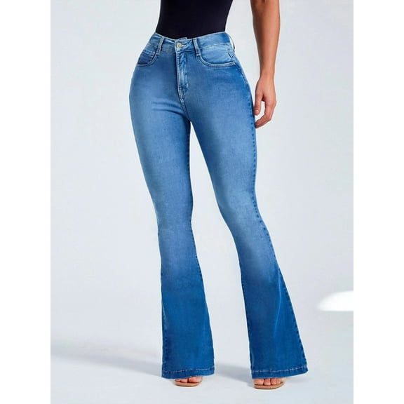 New Women's Pants Solid Color Slim Fit Ladies Jeans High Waist Female Stretch Flared Jeans Women's Trousers