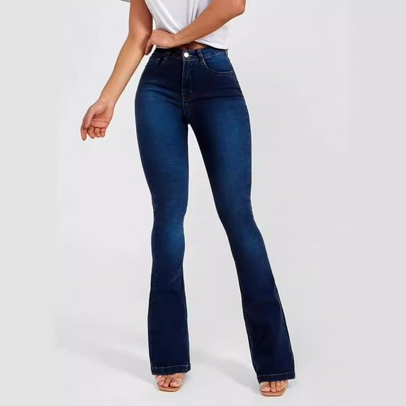 New Women's Pants Solid Color Slim Fit Ladies Jeans High Waist Female Stretch Flared Jeans Women's Trousers