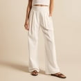 thumbnail image 1 of Women's Pants Solid Cotton Casual Pocket Loose Fit Pants for Woman White,L, 1 of 6