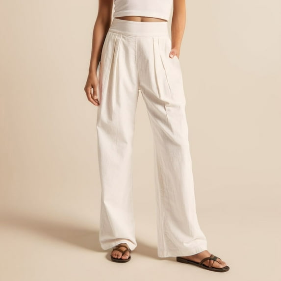 Women's Pants Solid Cotton Casual Pocket Loose Fit Pants for Woman White,L