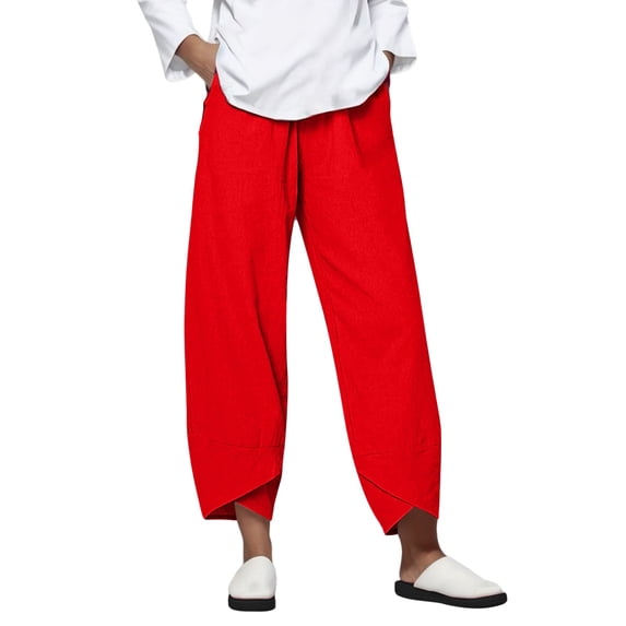 Women's Pants, Solid Elastic Loose Casual Pants, Daily Bottoms With Convenient Side Pockets
