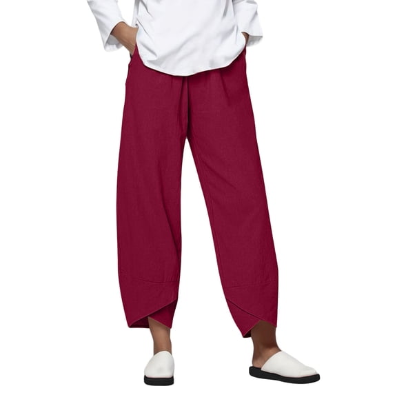 Women's Pants, Solid Elastic Loose Casual Pants, Daily Bottoms With Convenient Side Pockets