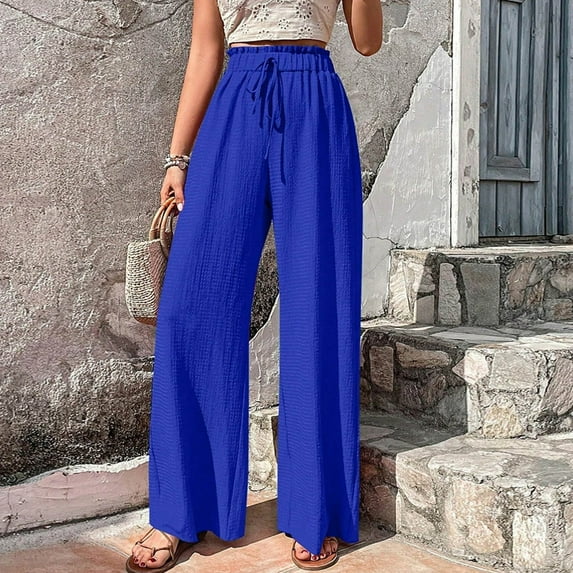 Women's Pants Solid Elastic Waist Trouser Pant High Waist Wide Leg Regular Fit Palazzo Pants With Pocket Fall Work Clothes for Women Womens Pants Suit Casual Work All Day Wear Women Yoga Pants Harem