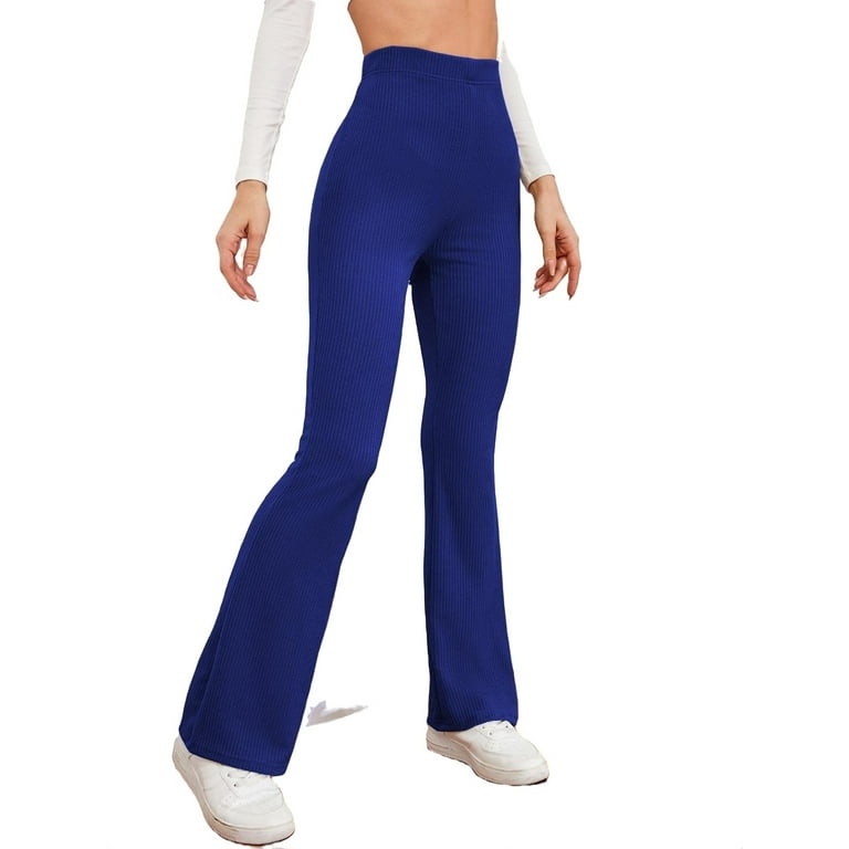 Women's Pants Solid High Waist Flare Leg Pants Royal Blue M