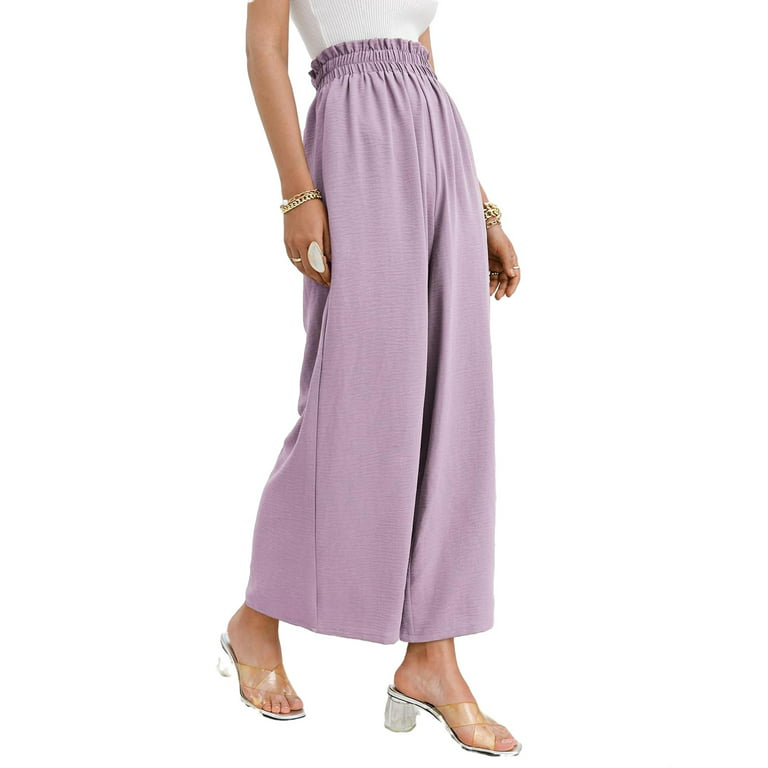 Women's Pants Solid High Waist Wide Leg Pants Lilac Purple L 