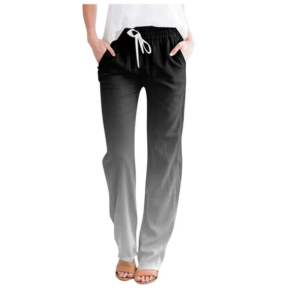 Women's Pants Spring And Summer Gradient Color Lace Up Pocket Loose Wide Legged Cropped Casual Trousers