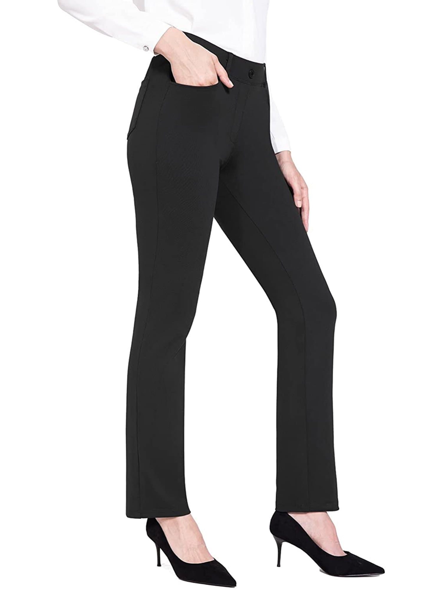Women's Pants Stright Leg Stretchy Flared Trousers High Waist Leggings  Office Business Elegant Casual Bell Bottom Black,XL 