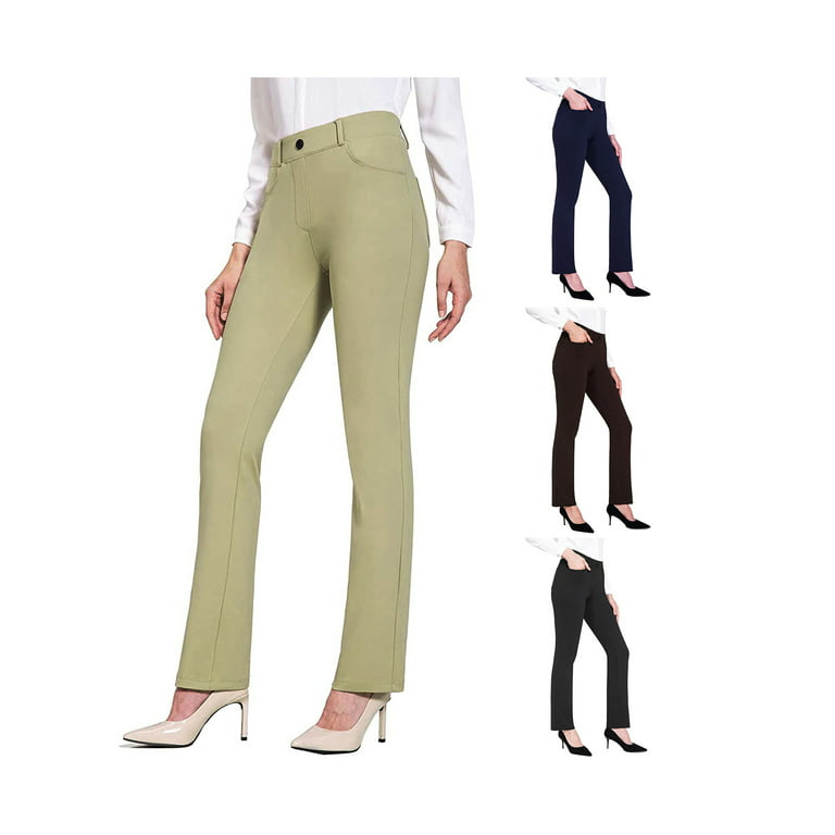 Women's Pants Stright Leg Stretchy Flared Trousers High Waist Leggings  Office Business Elegant Casual Bell Bottom Black,XL