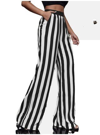 black and white horizontal striped pants  Black and white striped pants, Stripe  pants outfit, Black and white striped trousers