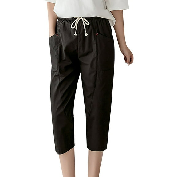 Women's Pants Summer Cotton Linen Straight Tube Loose Fitting Casual Capris Trousers Pants for Women