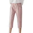 thumbnail image 1 of Women's Pants Summer Cotton Linen Straight Tube Loose Fitting Casual Capris Trousers Pants for Women, 1 of 4