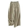 thumbnail image 1 of Women's Pants Summer Thin Cotton Linen Elastic Waist Loose Wide Leg Cropped Pants Literary Casual Trousers Flowy Pants, 1 of 8