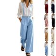 thumbnail image 1 of Women's Pants Summer Vintage Suspender Overalls Adjustable Strap Wide Leg Dressy Jumpsuit High Waist (BU2 L), 1 of 5