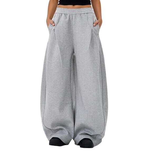 Women's Pants Wide Leg Elastic High Waist Casual Joggers with Pockets 2025 Stretch Comfy Trendy Solid Loose Fit Trousers