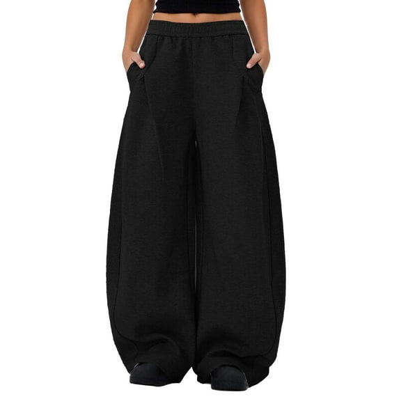 Women's Pants Wide Leg Elastic High Waist Casual Joggers with Pockets 2025 Stretch Comfy Trendy Solid Loose Fit Trousers