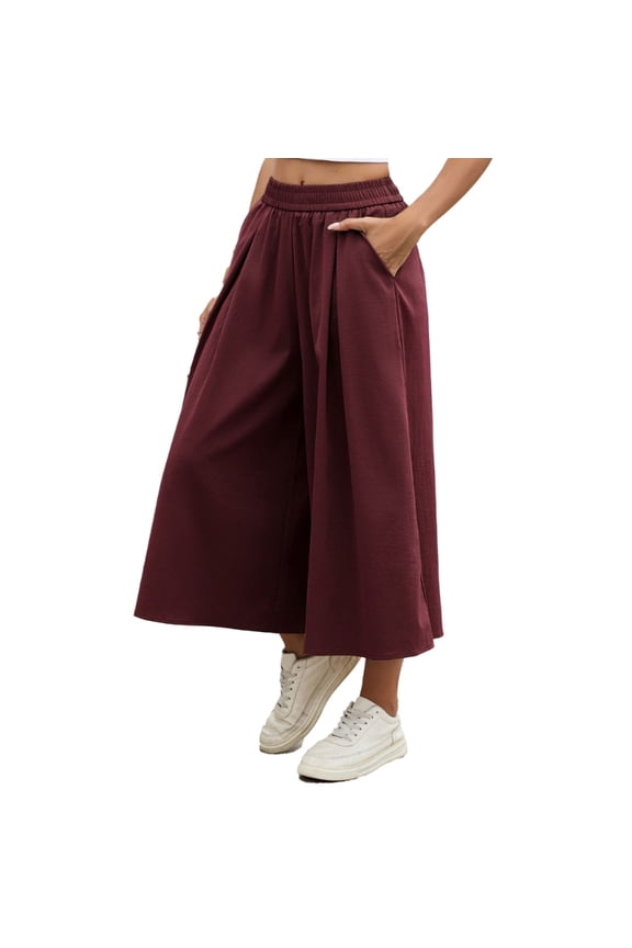 Women's Pants, Wide Leg High Waist Gaucho Pants, Business Casual Pants with Pockets