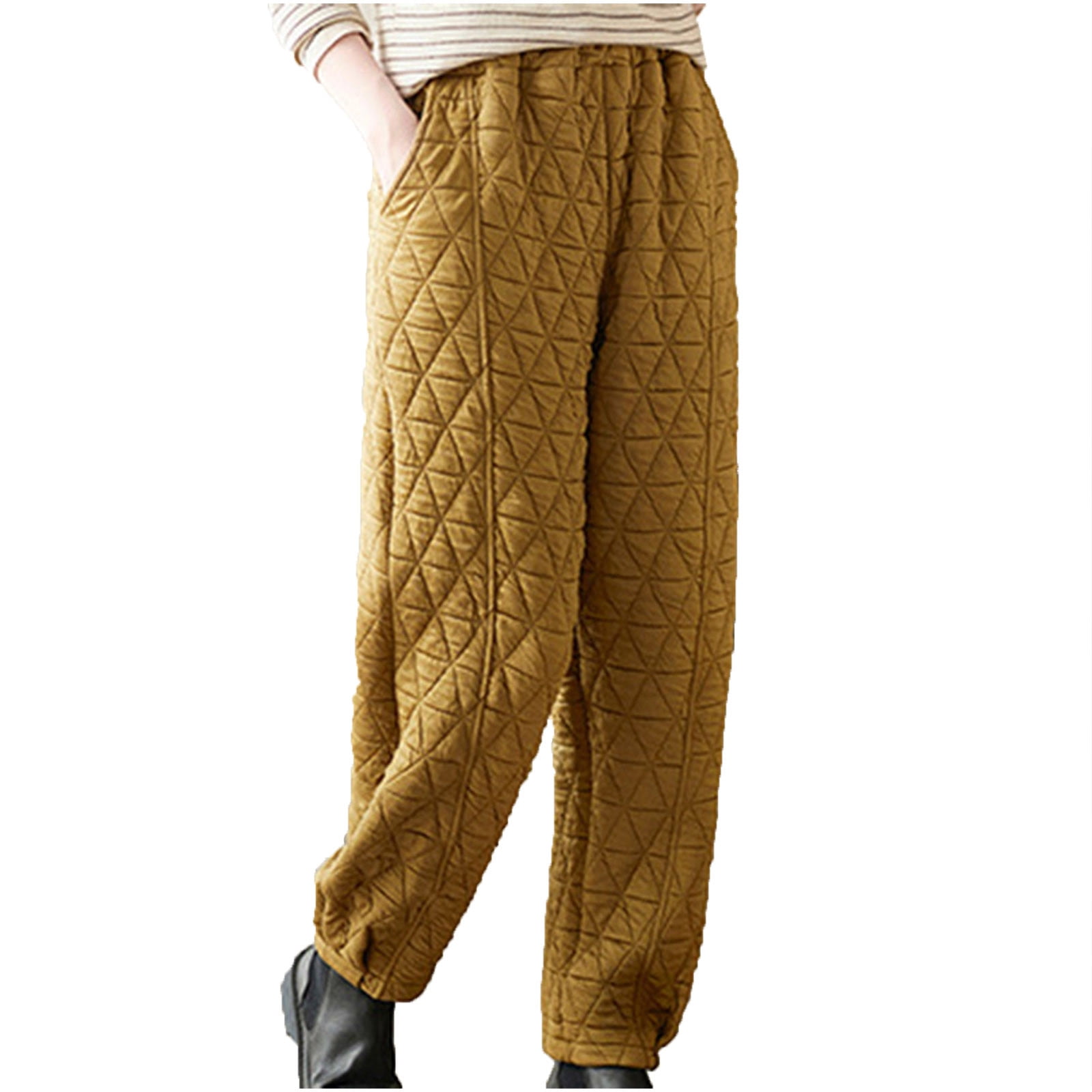 Red Quilted Pants, Winter Green Trousers, Warm Cotton Pants, Woman