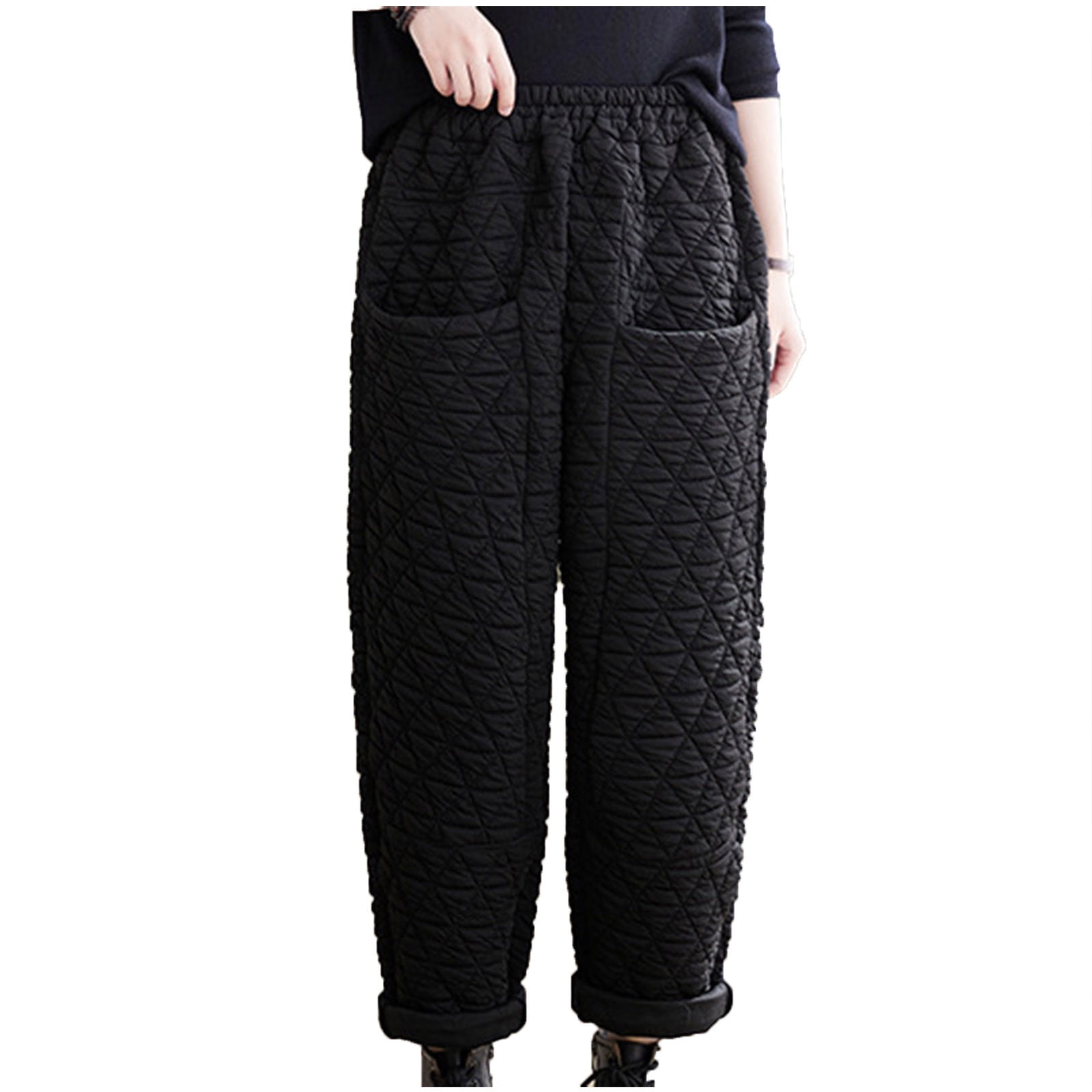  Sopaeduon Women Thick Long Trousers Cotton Padded Quilted Pants  Outdoor Winter Warm Casual (Black,Medium) : Clothing, Shoes & Jewelry