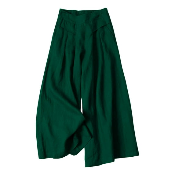 Women's Pants Wide Leg Skirt Pants Semi Elastic High Waist Effect Green Loose Pants for Women L