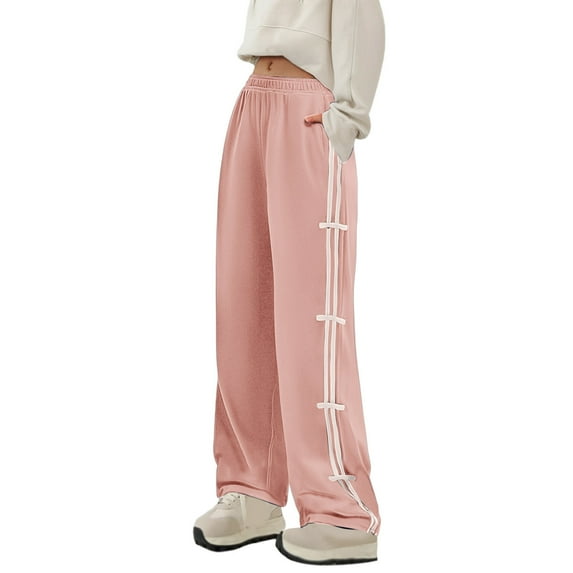 Women's Pants Wide Leg Sweatpants Side Bow Elastic Loose Long Pants with Pockets Red Trousers Pants for Women S