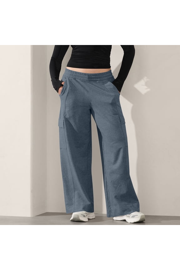 Women's Pants, Wide Leg Sweatpants for Women Baggy High Waisted Palazzo Lounge Pants Loose Fit Pull On Cargo Trousers with Pockets Sky Blue L