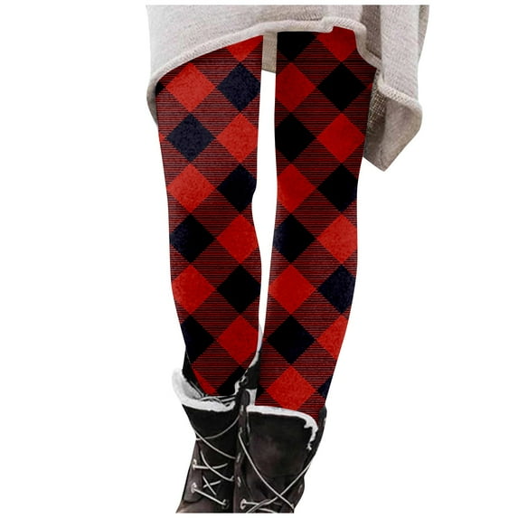 Women's Pants Winter Plaid Printed Long Slim Fit Stretchy High Waist Leggings Trousers For Female