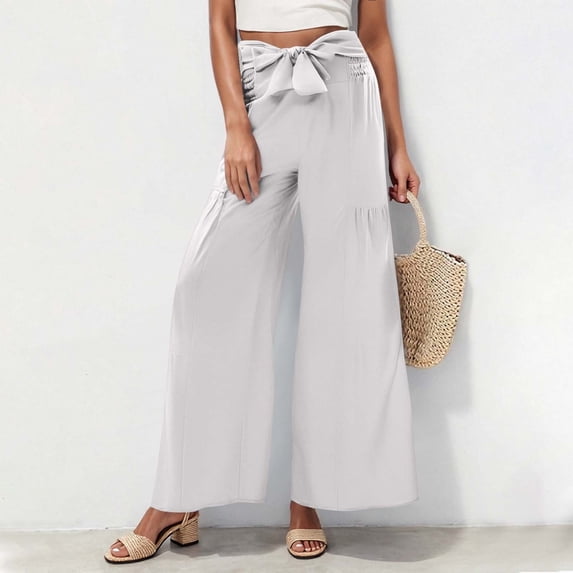 Women's Pants With Pockets And Elastic Waistband High Rise Wide Leg Fashion Solid Color Elastic Waist Sports Casual Full Length Pants