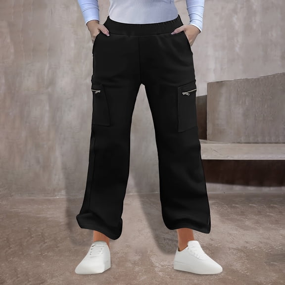 Women's Pants With Pockets And Elastic Waistband Solid Color Fashionable Casual Plus Pocket Work Pants Long Pants