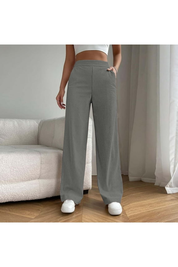 Women's Pants With Pockets Black Solid Color High Waist Wide Leg Hanging Versatile Casual Straight Leg Pants