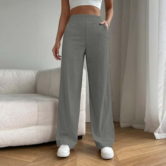 Women's Pants With Pockets Black Solid Color High Waist Wide Leg Hanging Versatile Casual Straight Leg Pants
